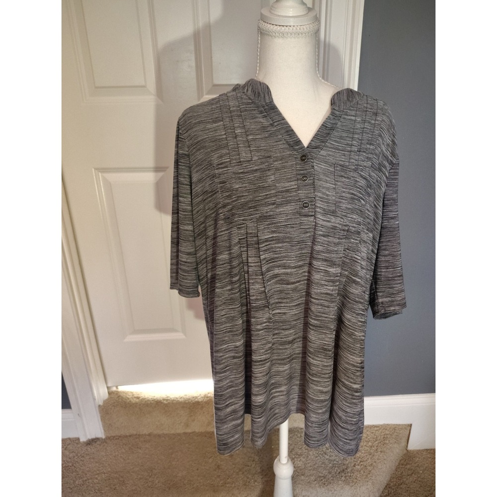 Elie McCarthy Woman Grey Space Dye  Tunic Top 2X‎ Pintuck 3/4 Sleeve 11957XELSS